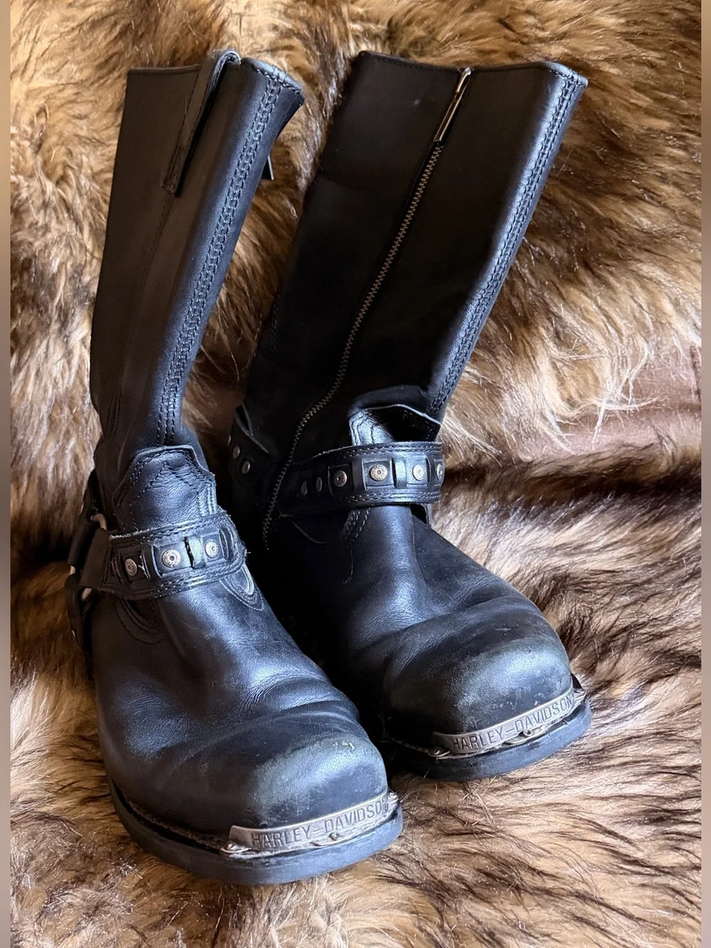 Men’s Harley Davidson Black Leather Riding Boots with Side Zip Sz 11